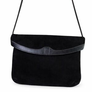 ANNE KLEIN CALDERON Vintage 70's 80's Black Suede Foldover Clutch Shoulder Bag